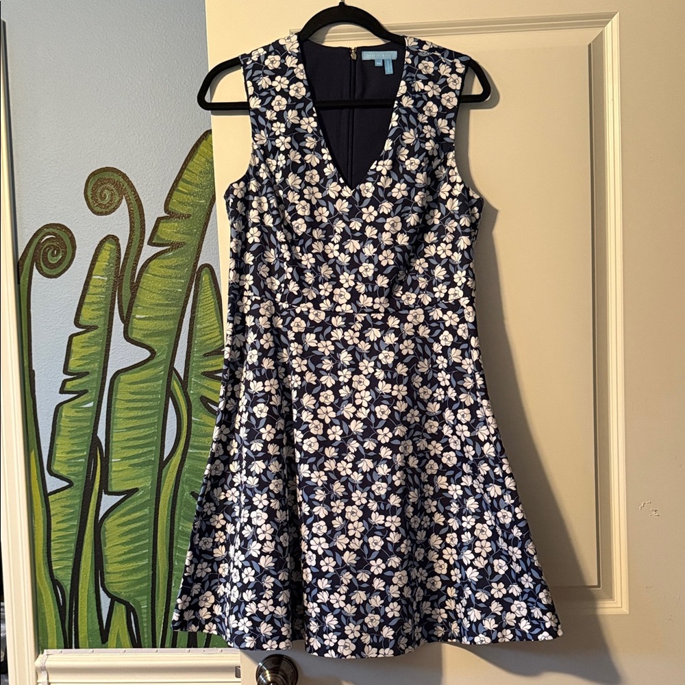 Draper James Navy and White Floral Asymmetrical Dress